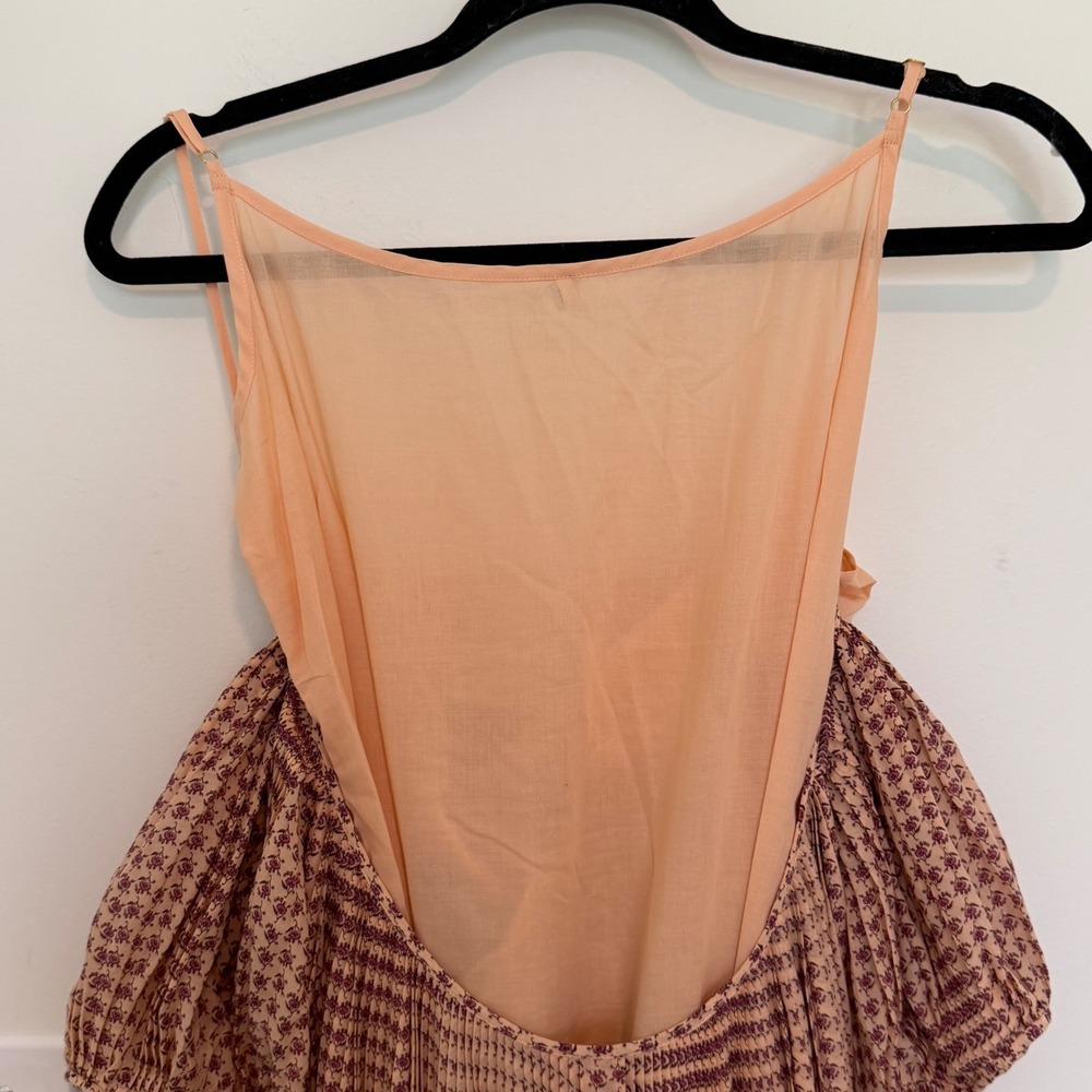 Tory Burch Floral Pleated Puff Sleeve Maxi Dress With Slip Peach Purple Size 6 - Picture 5 of 6